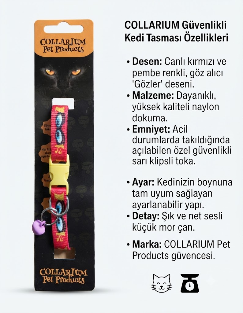 Collarium Pet Products Ayarlanabilir Naylon Dokuma Çanlı Kırmızı Kedi Boyun Tasması